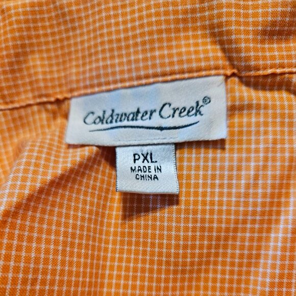 Coldwater Creek Orange & White Checked Top with 3/4 Sleeves. Tapered Waist. PXL - Picture 4 of 4